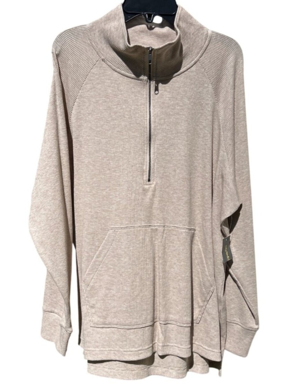 Style & Co Waffle Plus Size 2X Long Sleeve High Neck Hoodie  Heather Sandstone
